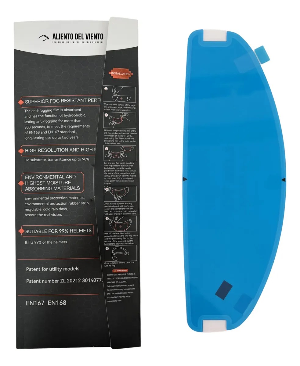 Reverso e instrucciones de inserto antivaho para casco