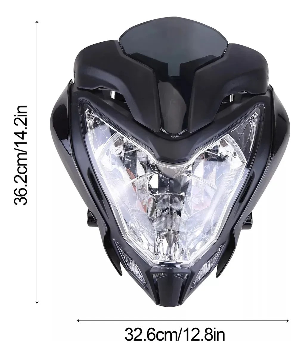 Medidas de referencia del faro completo Bajaj Pulsar NS200 mostradas en la publicación